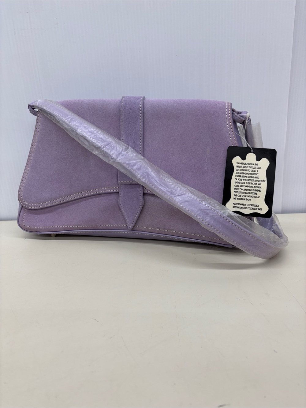 Suzanne Somers Lavender Suede Crossbody Bag